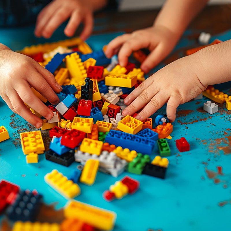 Vilnius, Lithuania - February 23, 2019. Children hands play with